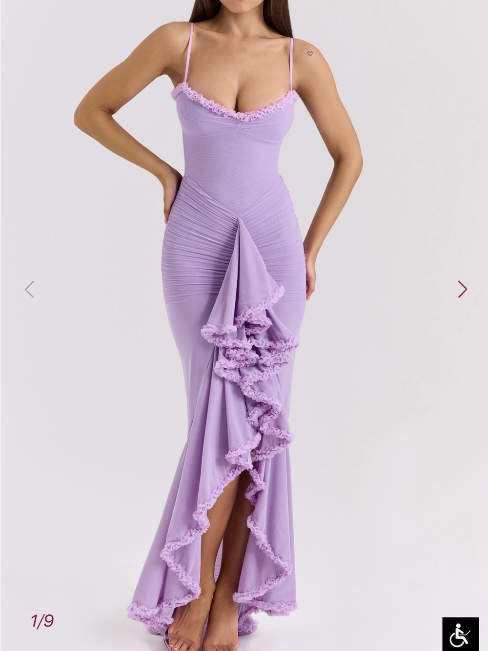 NWT! House of CB Gabby Mesh Ruffled Front Gown Size M